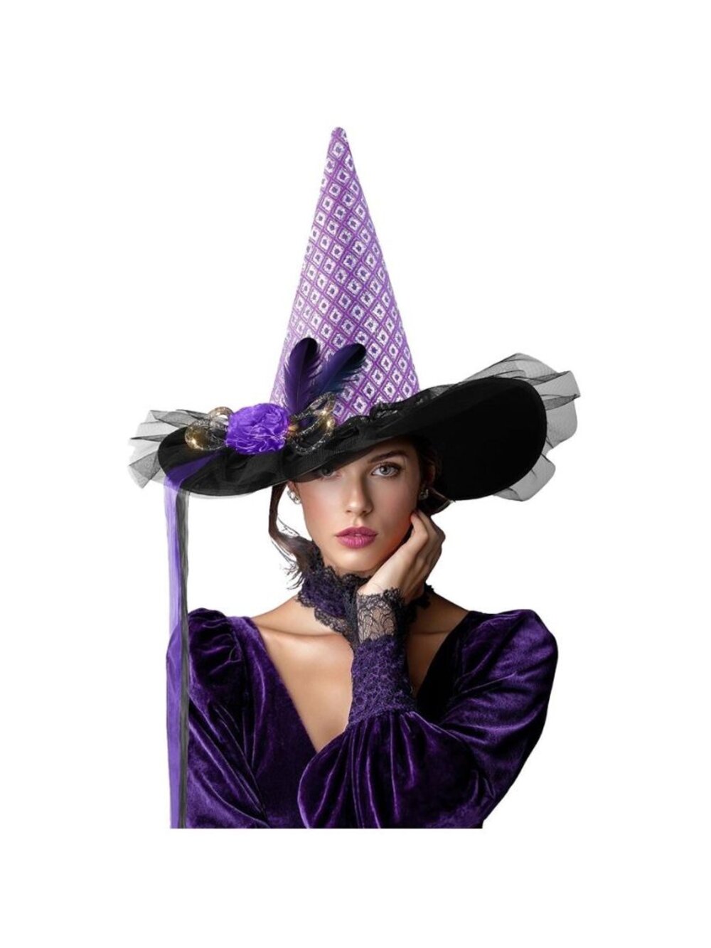 Halloween Witch Hats for Women with Lamp Cosplay Party Halloween